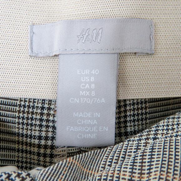 H&M High Rise Wide Leg Plaid Trousers Brown Plaid Houndstooth Size 8 Pants - Picture 5 of 6